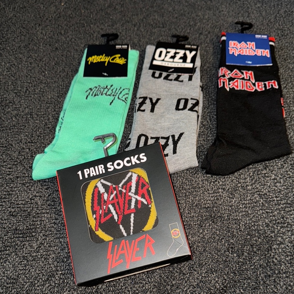 Classic Rock and Roll Sock Bundle Ozzy Slayer Iron Maiden Motley Crue Unisex